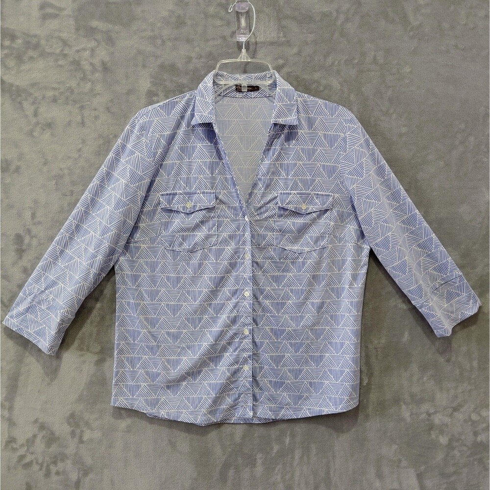 J McLaughlin Brynn Catalina Cloth Button Up Shirt Women's Large Blue Geometric